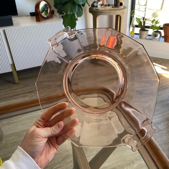 Vintage Pink Depression Era Glass Platter with Handles - Picture 3 of 3